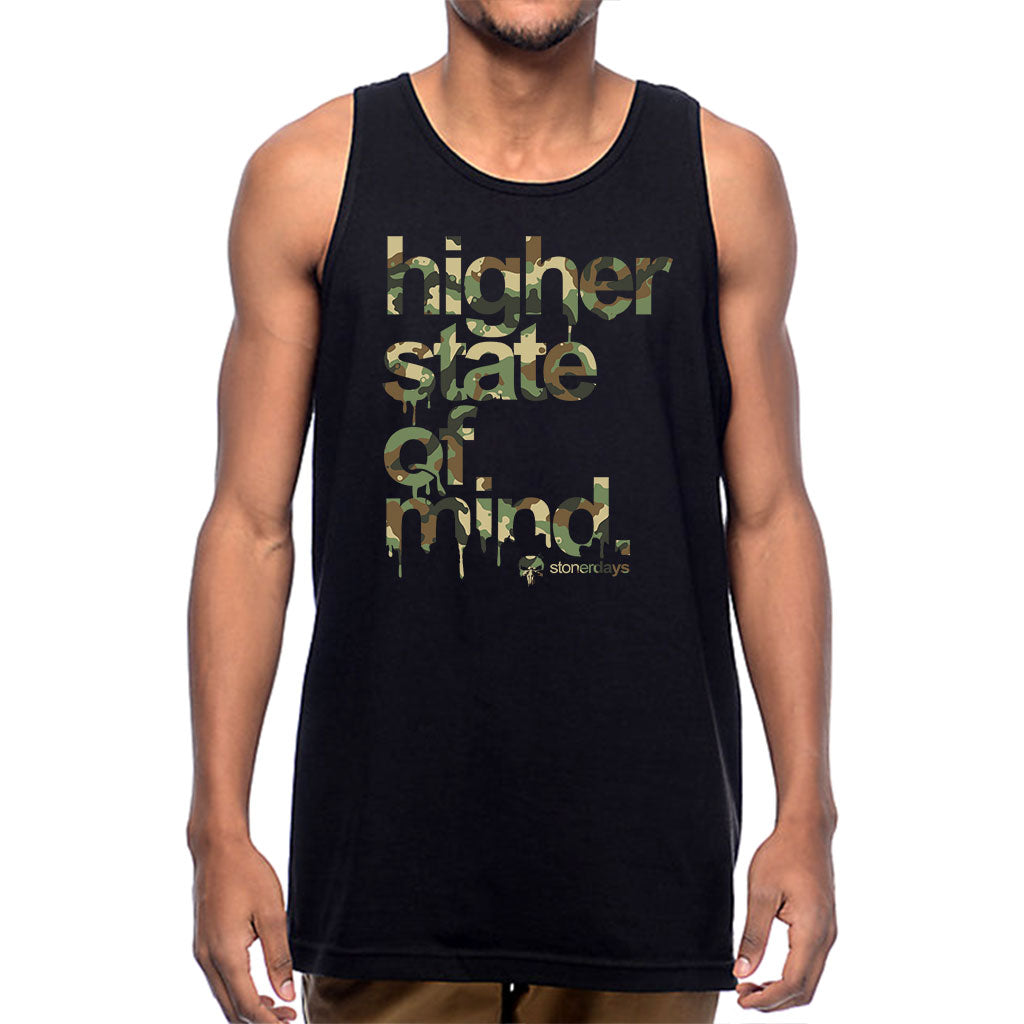 StonerDays Hsom Army Men's Black Tank Top Front View with Chillum Design