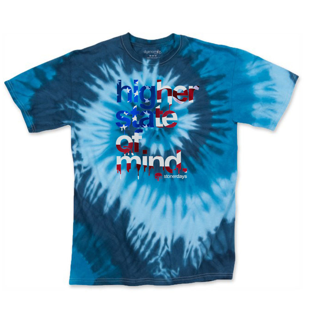 StonerDays Hsom Patriot Blue Tie Dye Tee, unisex cotton shirt with front view on white background