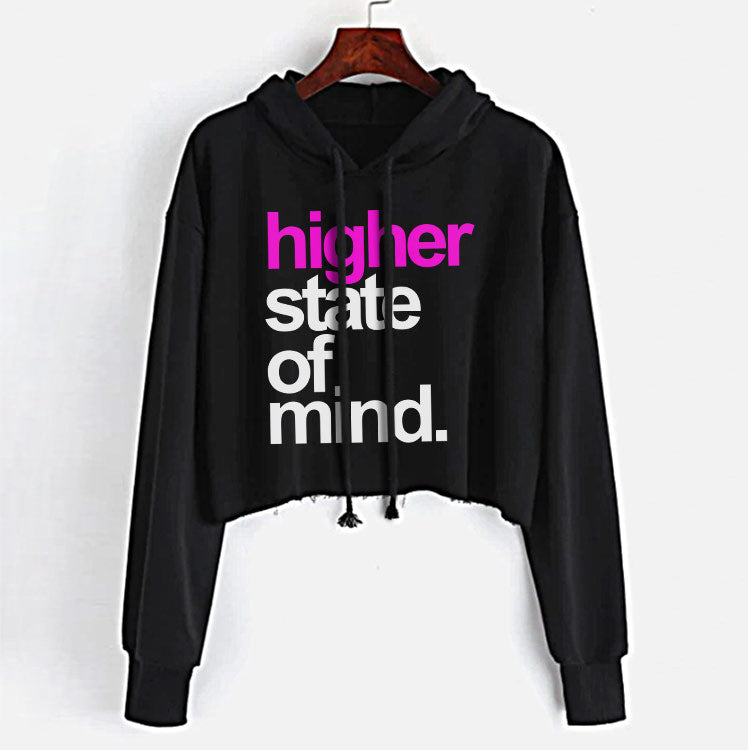 StonerDays Hsom Pink Lemonade Crop Top Hoodie in black with pink text, front view on hanger