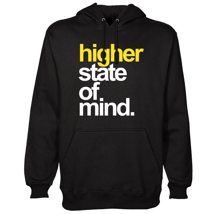 StonerDays Hsom Shatter Yellow Hoodie in black, front view, sizes S-XXL, perfect for bong enthusiasts