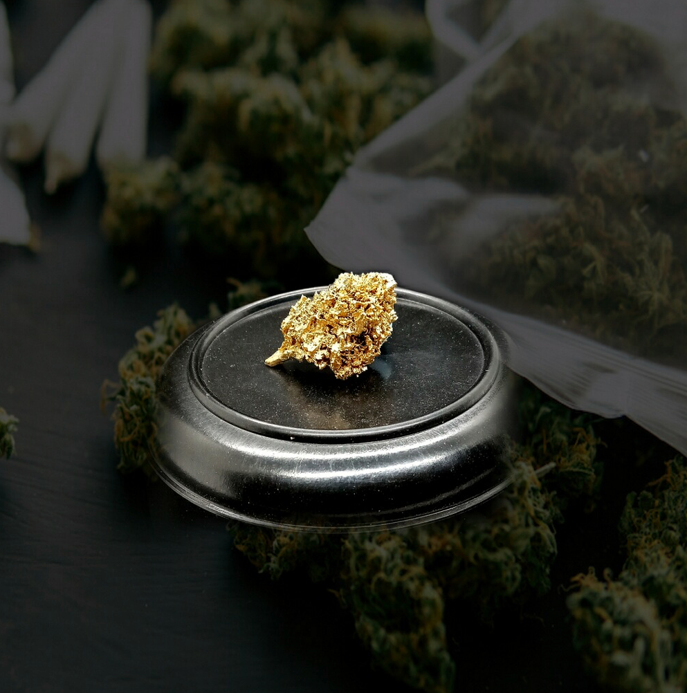 StonerDays Just A Plant Mylarpinz Pin on black, surrounded by non-smokable buds