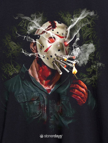 StonerDays Jason Hoodie with horror-inspired print, front view on a black background