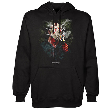 StonerDays Jason Hoodie in black with graphic print, front view, available in S to XXL