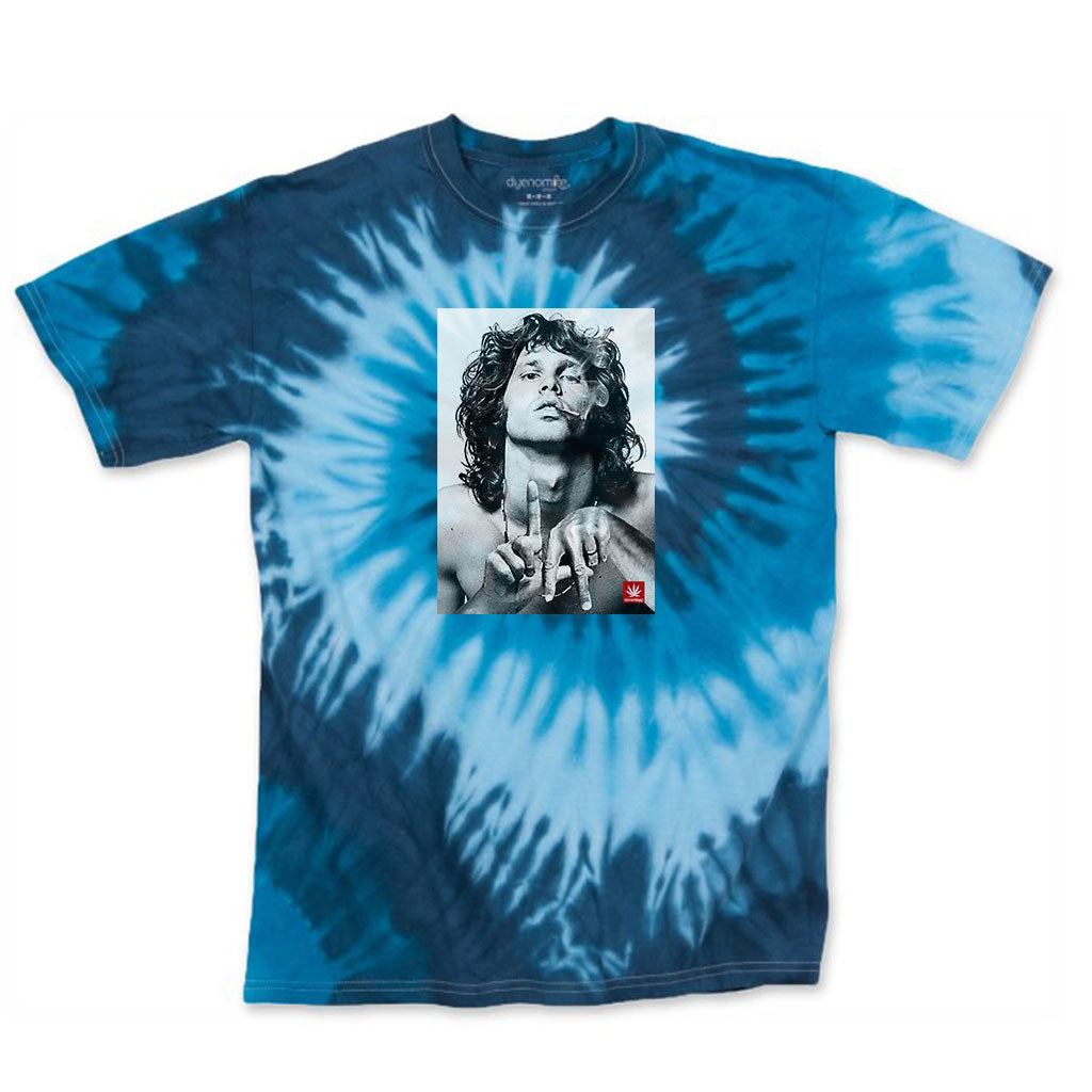 StonerDays Jim La Blue Tie Dye T-Shirt front view on white background, sizes S to 3XL