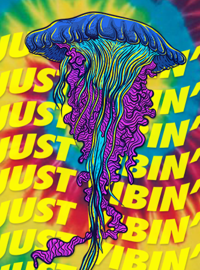 StonerDays Just Vibin' Tie Dye T-Shirt with Jellyfish Design, Colorful Apparel