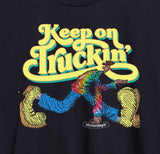 StonerDays Keep On Truckin Tee close-up, vibrant retro graphic on black cotton shirt