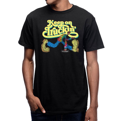 StonerDays Keep On Truckin Tee in black, frontal view on model, available in sizes S to XXXL