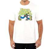 StonerDays Keep On Truckin Tee in white, front view on male model, comfortable cotton material
