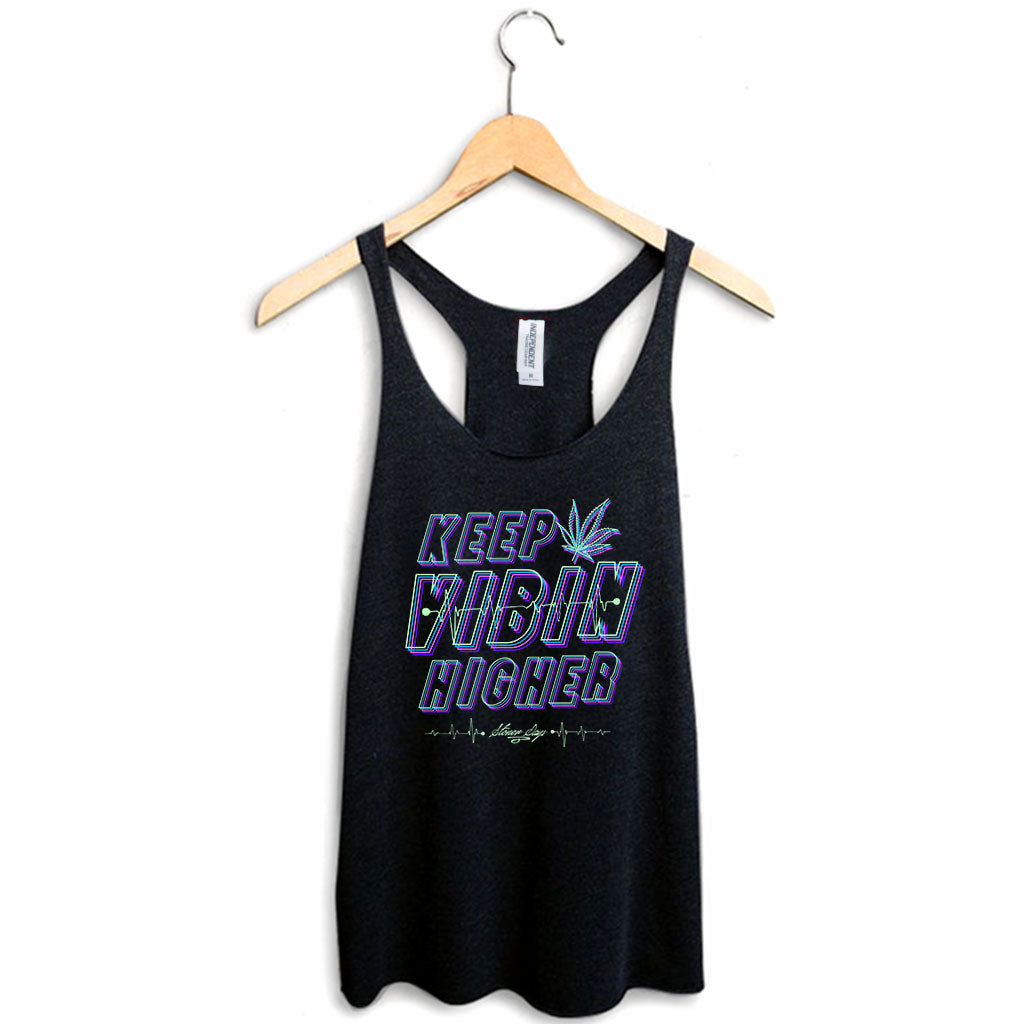 StonerDays Keep Vibin Higher Women's Racerback Tank Top in Black, Sizes S-2XL