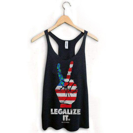 StonerDays Legalize America Women's Racerback Tank Top in Black, Front View, Sizes S-XXL