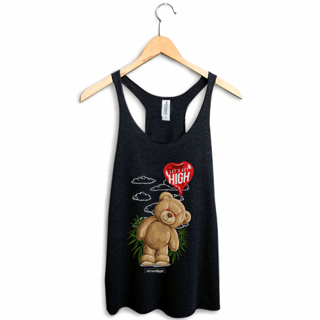 StonerDays Heady Bear Racerback Tank in Black, Women's Sizes S-2XL, Front View on Hanger