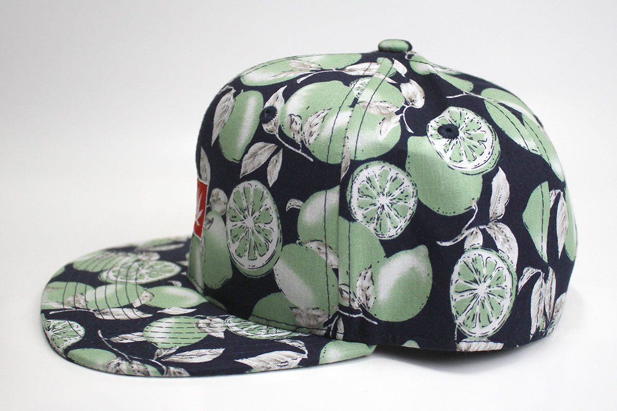 StonerDays Lime Trees Snapback featuring vibrant lime print on black, side view on white background