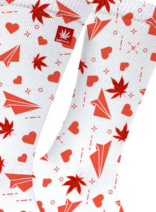 StonerDays Love Letter Paper Planes Red Cannabis Socks on White Background