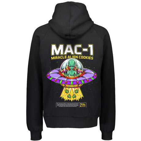StonerDays Mac-1 Hoodie with Alien and UFO Graphic on Back, Men's Black Sweatshirt