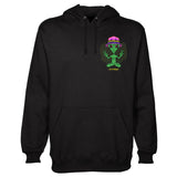 StonerDays Mac-1 Hoodie in black with vibrant green alien graphic, front view on white background