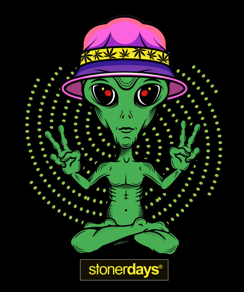 StonerDays Mac-1 Hoodie featuring a meditating alien graphic, men's apparel, front view