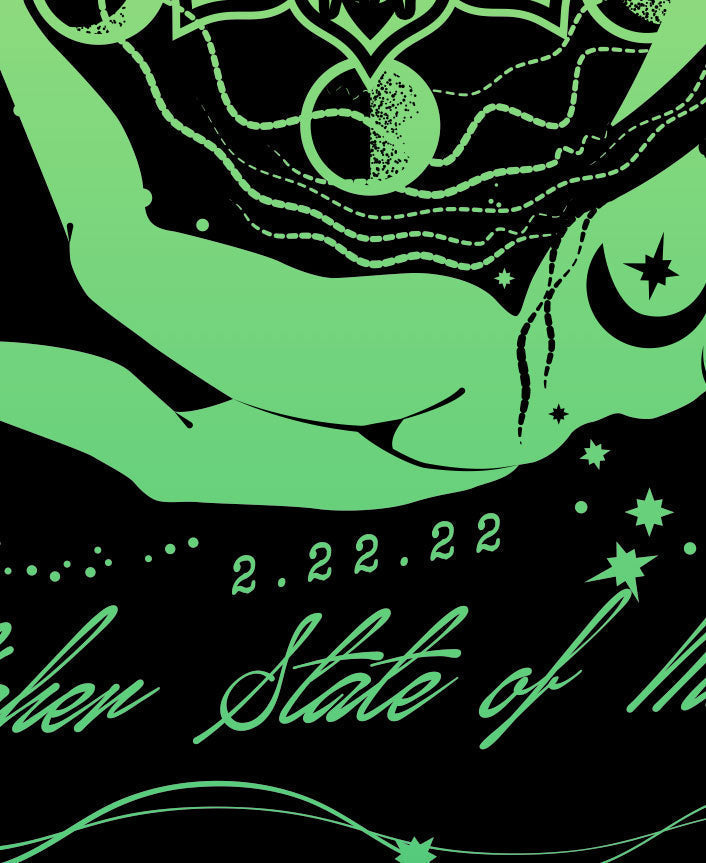 Close-up of StonerDays Mandala 222 Hoodie with intricate green and black design