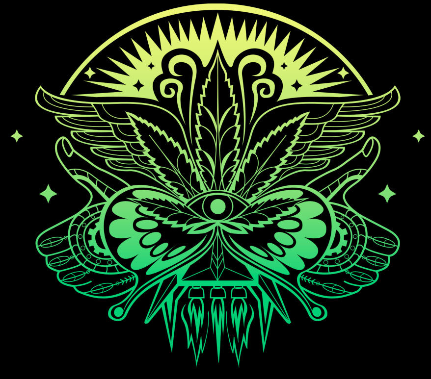 StonerDays Mandala 222 Hoodie design close-up featuring vibrant green mandala on black