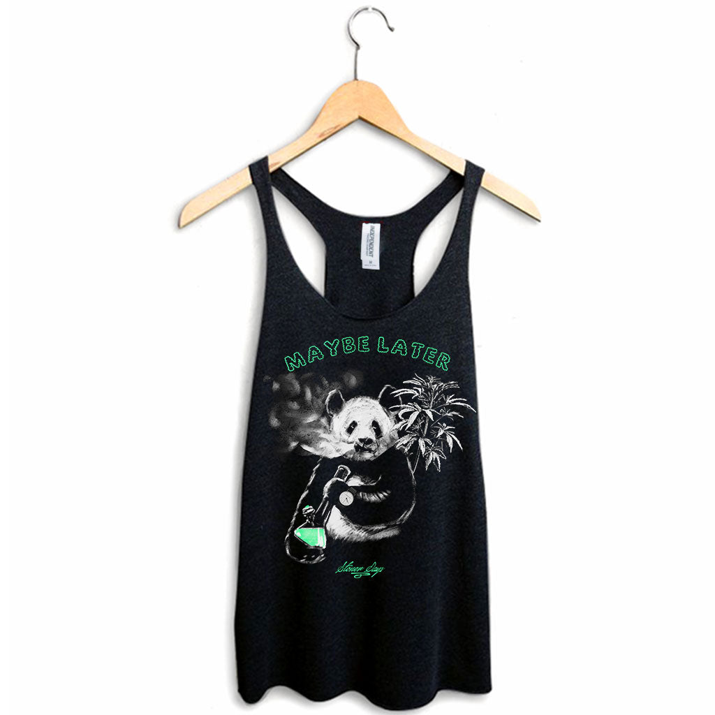 StonerDays Maybe Later Panda Women's Racerback Tank Top in Black, Sizes S to 2XL