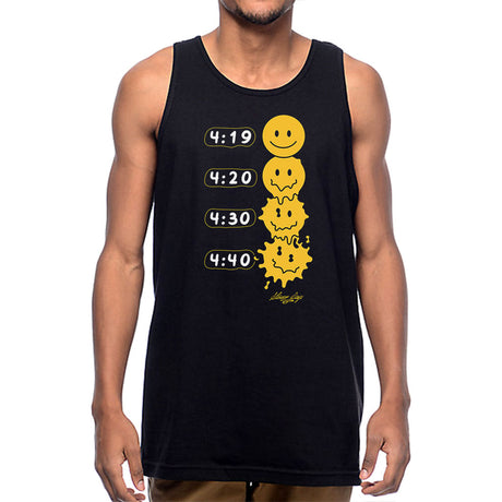 StonerDays Melted Faces Tank in black, front view, sizes S to 3XL, featuring unique graphic design