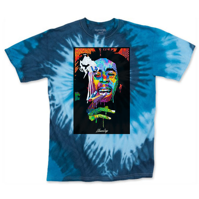 StonerDays Men's Blue Bob Pop Art Tie Dye Tee in various sizes on white background