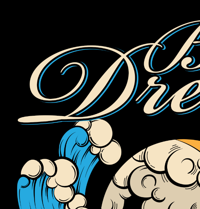 Close-up of StonerDays Men's Blue Dream Tee with blue and white design on black