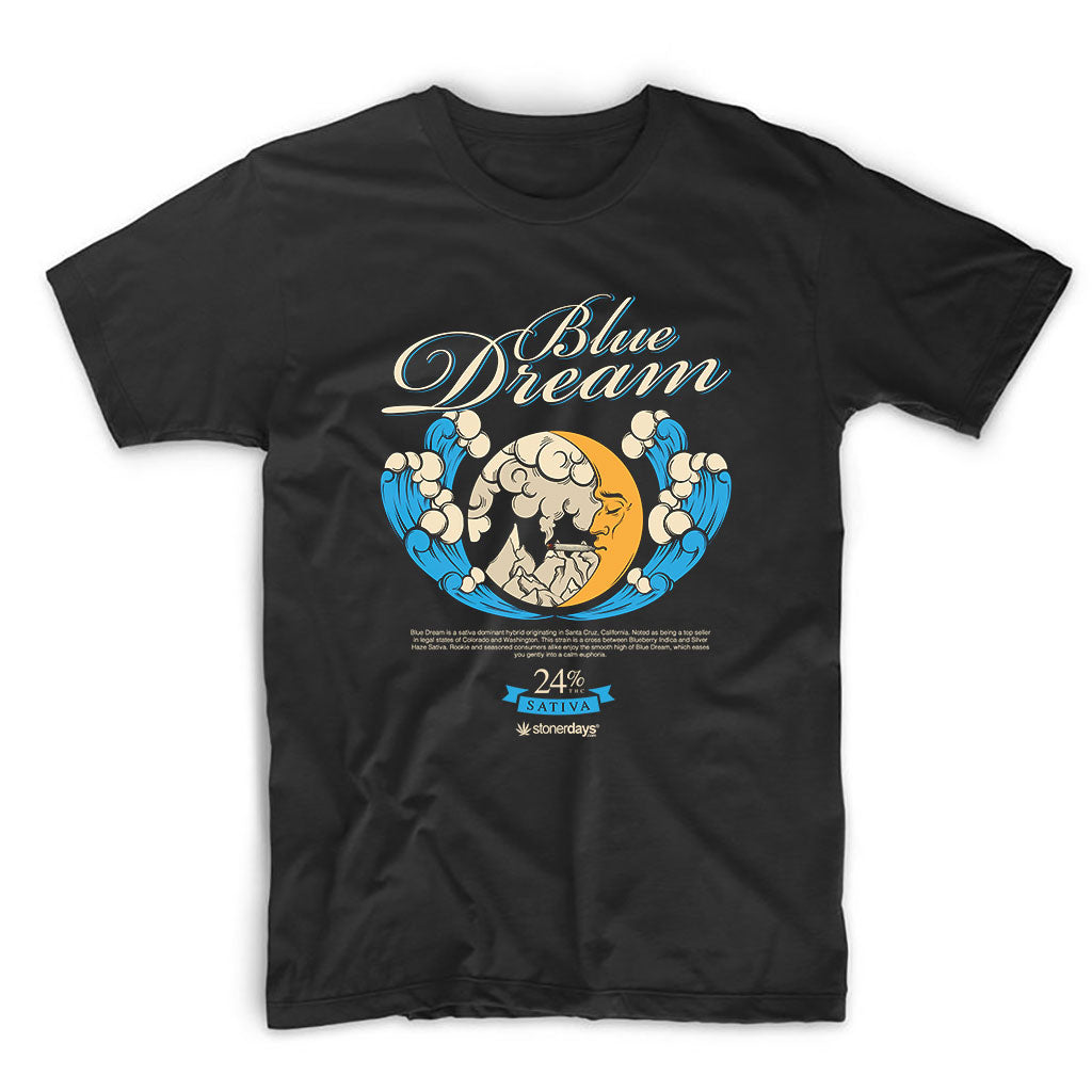 StonerDays Men's Blue Dream Tee in black with blue and white graphic design, front view on white background