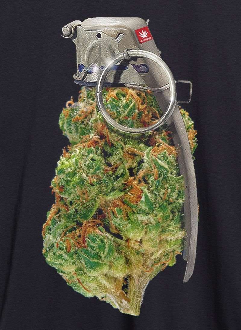 StonerDays Men's Grenade Tee with Chillum Design - Front View on Black Cotton