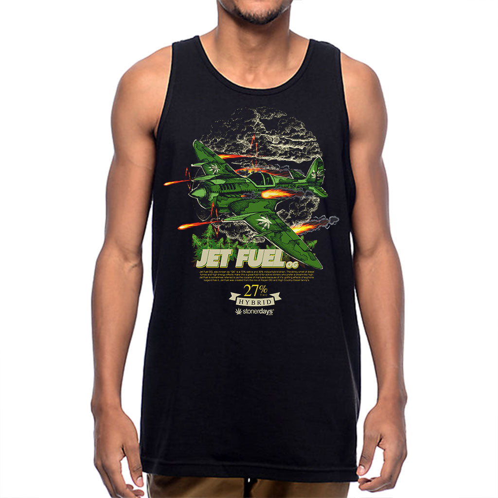 StonerDays Men's Jet Fuel Tank Top in Black Cotton, Front View