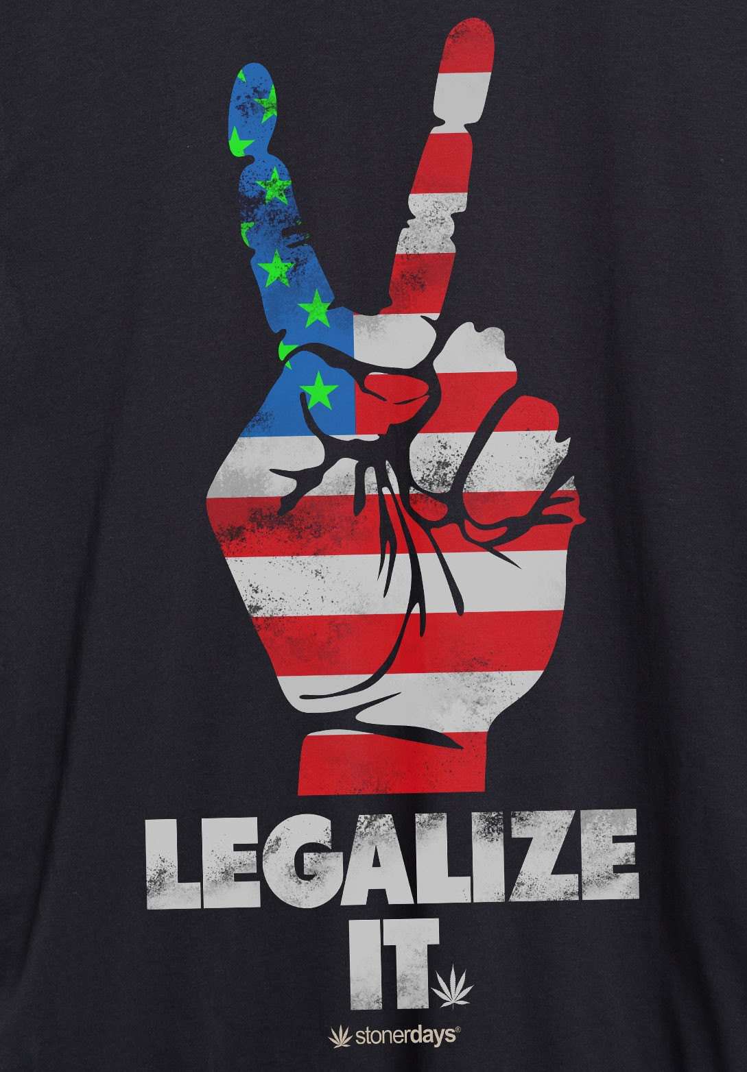 StonerDays Men's Legalize America Tee in black with patriotic peace sign graphic