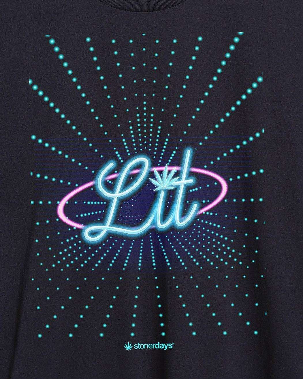 Close-up of StonerDays Spectra Spun Cotton Neon Lit Men's Tee with vibrant neon design