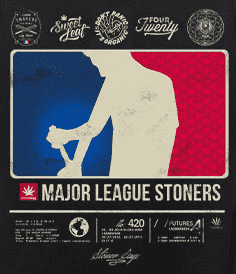 StonerDays Major League Stoner Tee in blue/red, high-quality cotton, front view on white