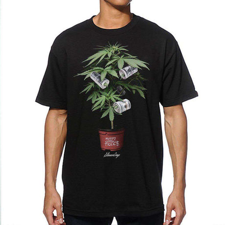 StonerDays Men's Money Tree Tee in black with graphic print, front view, available in multiple sizes