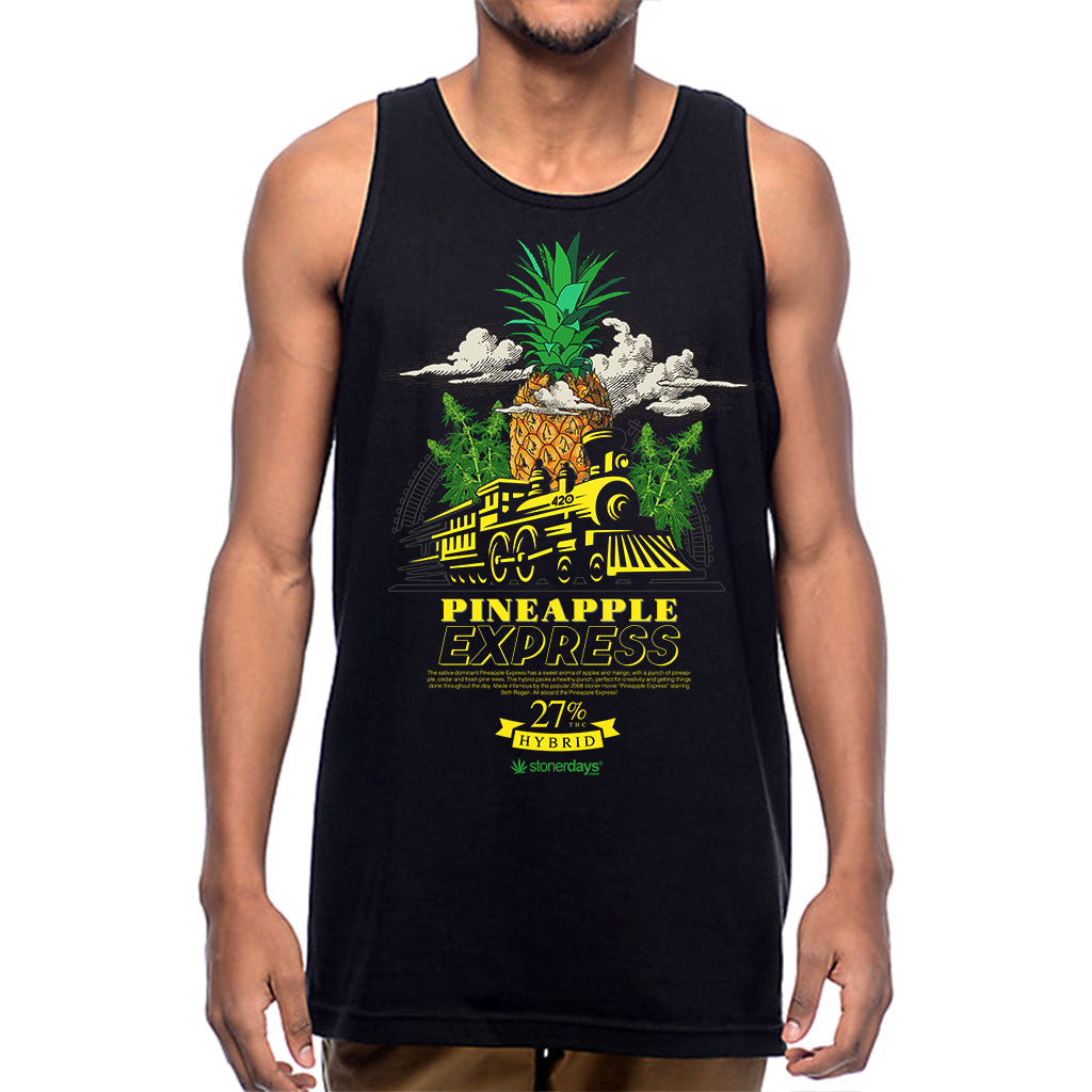 StonerDays Men's Pineapple Express Tank Top, Large, Cotton, Black - Front View