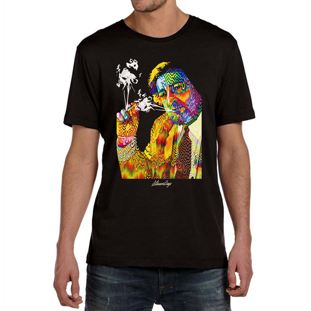 StonerDays Men's Pop Art Jack Tee in black, front view on white model, sizes S to 3XL