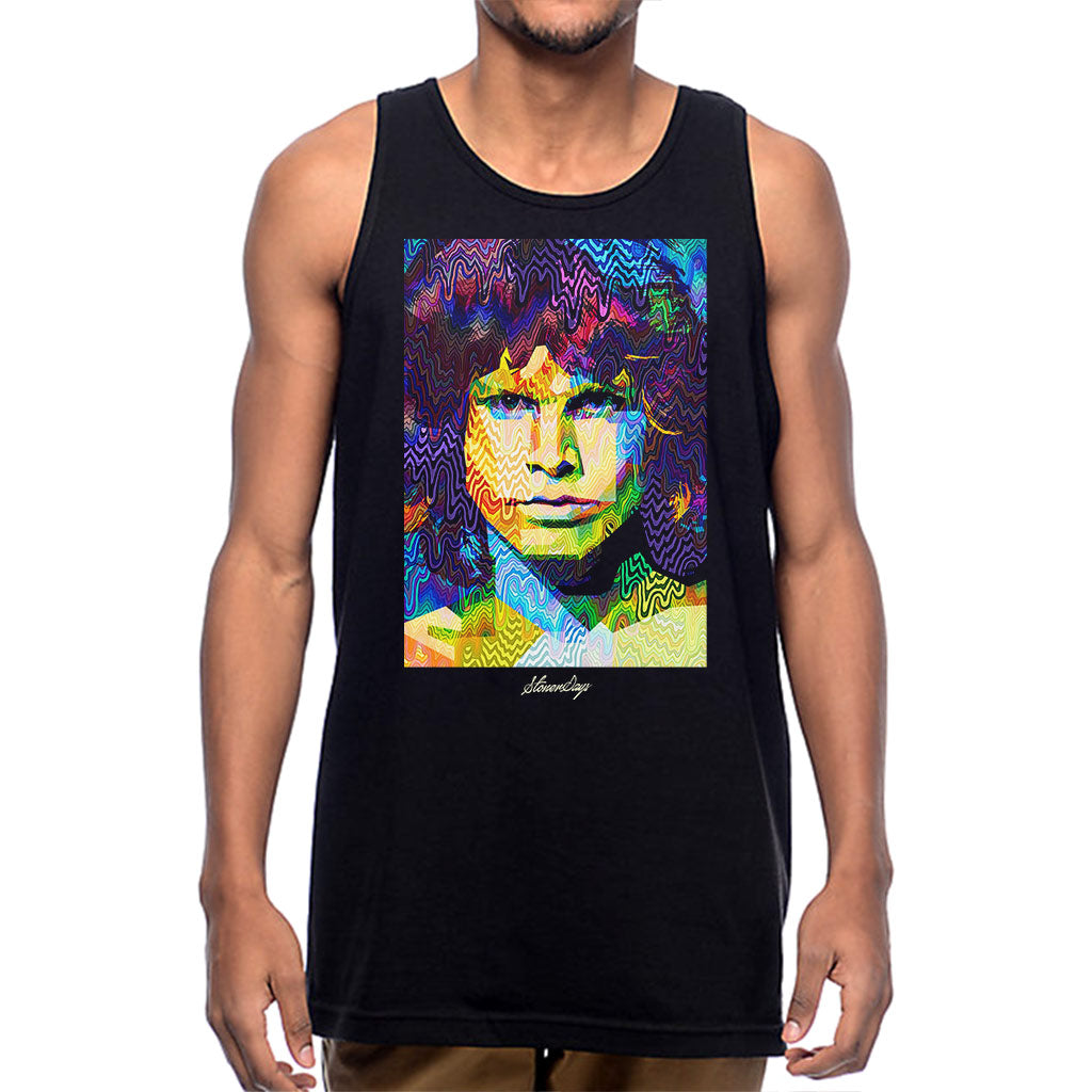 StonerDays Men's Pop Art Jim Tank Top in Rasta Colors, Front View on Model