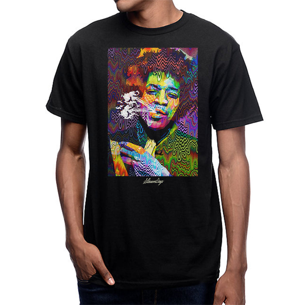 StonerDays Men's Pop Art Jimi Tee featuring vibrant graphic print, front view on model, sizes S-3XL