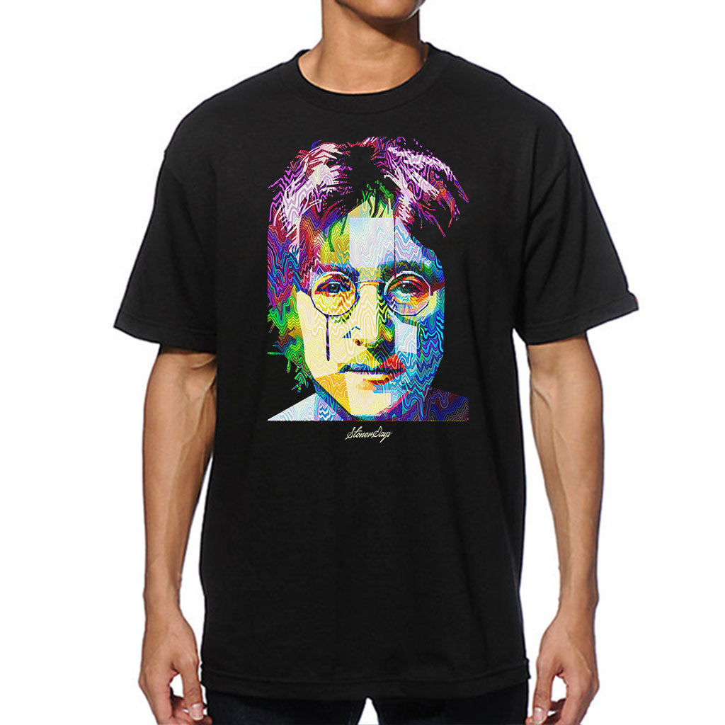 StonerDays Men's Pop Art John Tee in black, featuring vibrant graphic print, front view, sizes S-XXXL
