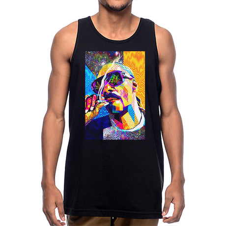 StonerDays Men's Pop Art Snoop Tank Top in Rasta Colors, Front View on Model