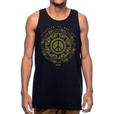 StonerDays Men's 'Together We Are One' Tank Top in Psychedelic Yellow on Black Cotton, Front View