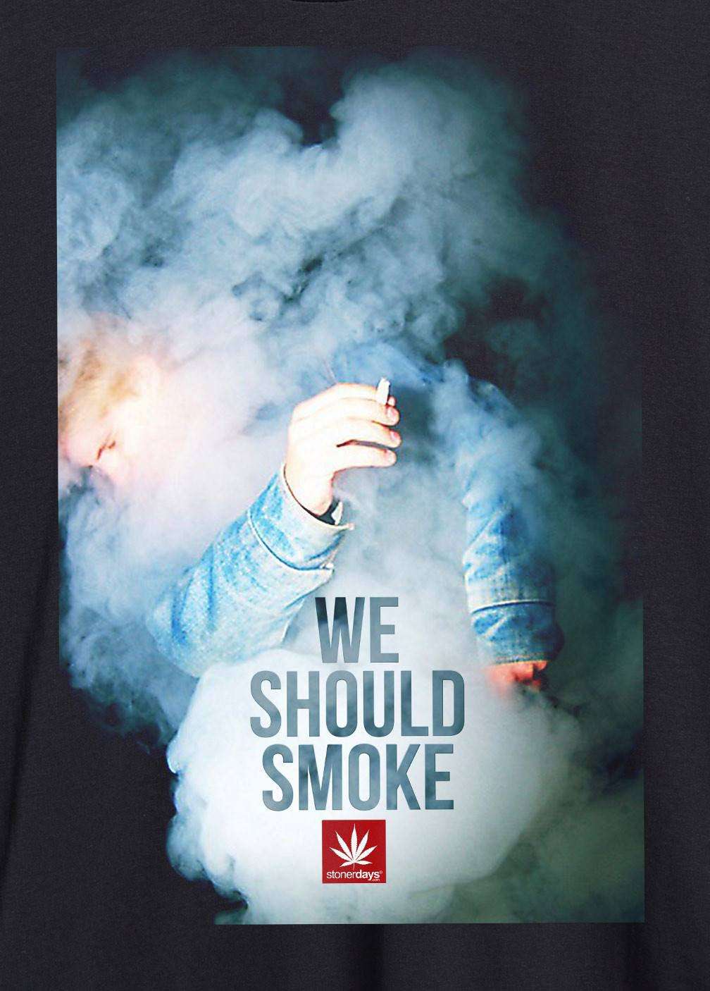StonerDays Men's Tank Top with 'We Should Smoke' Slogan, Cotton, Smoke Background