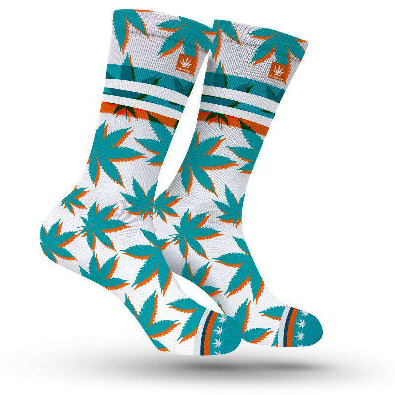 StonerDays Miami Weed Socks in Orange/Teal, Comfortable Cotton-Polyester Blend
