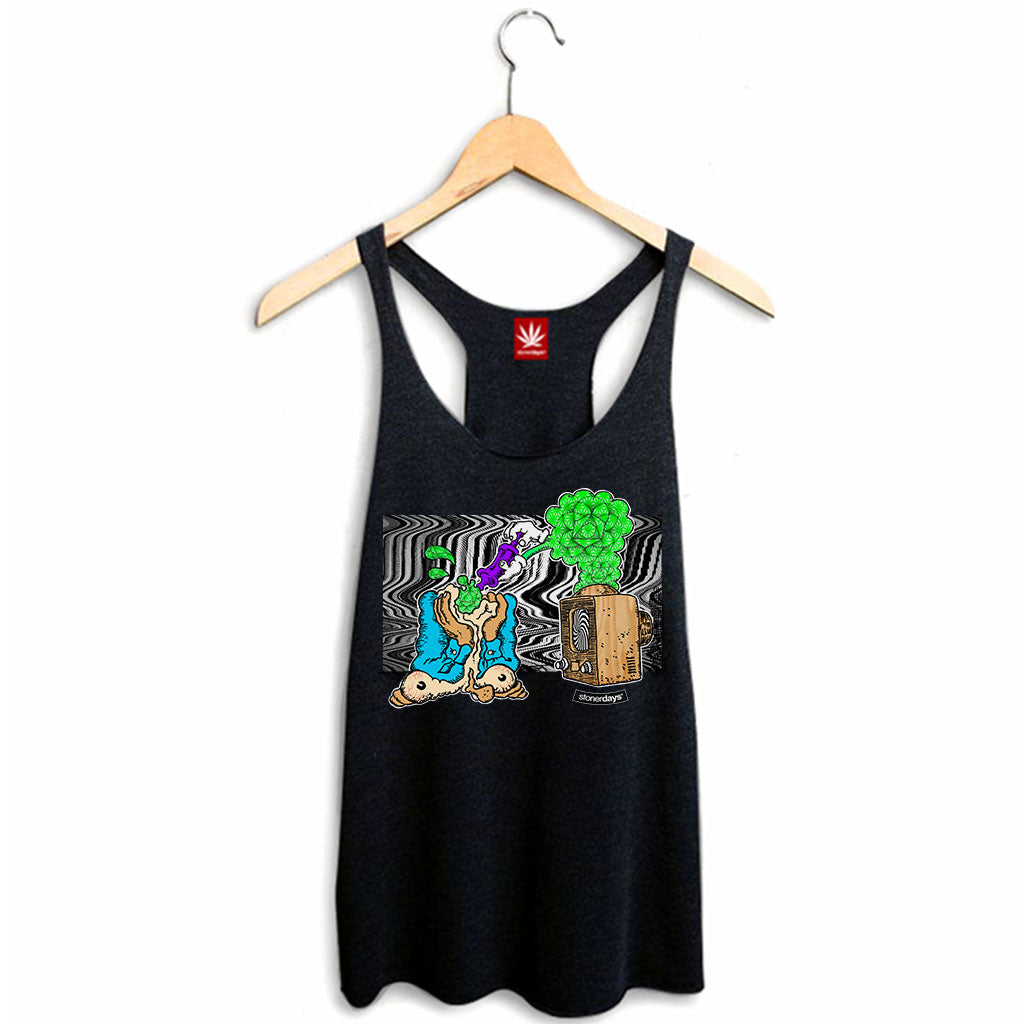 StonerDays Mind Control Racerback Tank Top, Women's Cotton Blend, Front View on Hanger