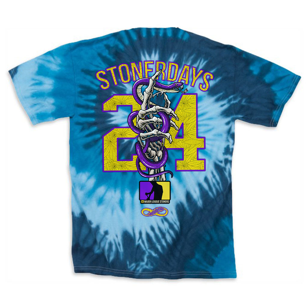 StonerDays Mls Mamba Blue Tie Dye T-Shirt with Sherlock Design, Rear View on White Background