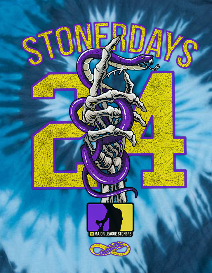 StonerDays Mls Mamba Blue Tie Dye T-Shirt featuring a bold 24 and snake design, front view