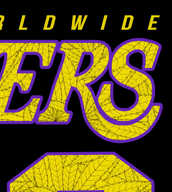 Close-up of StonerDays Mls Mamba Men's Tee with bold yellow leaf graphics