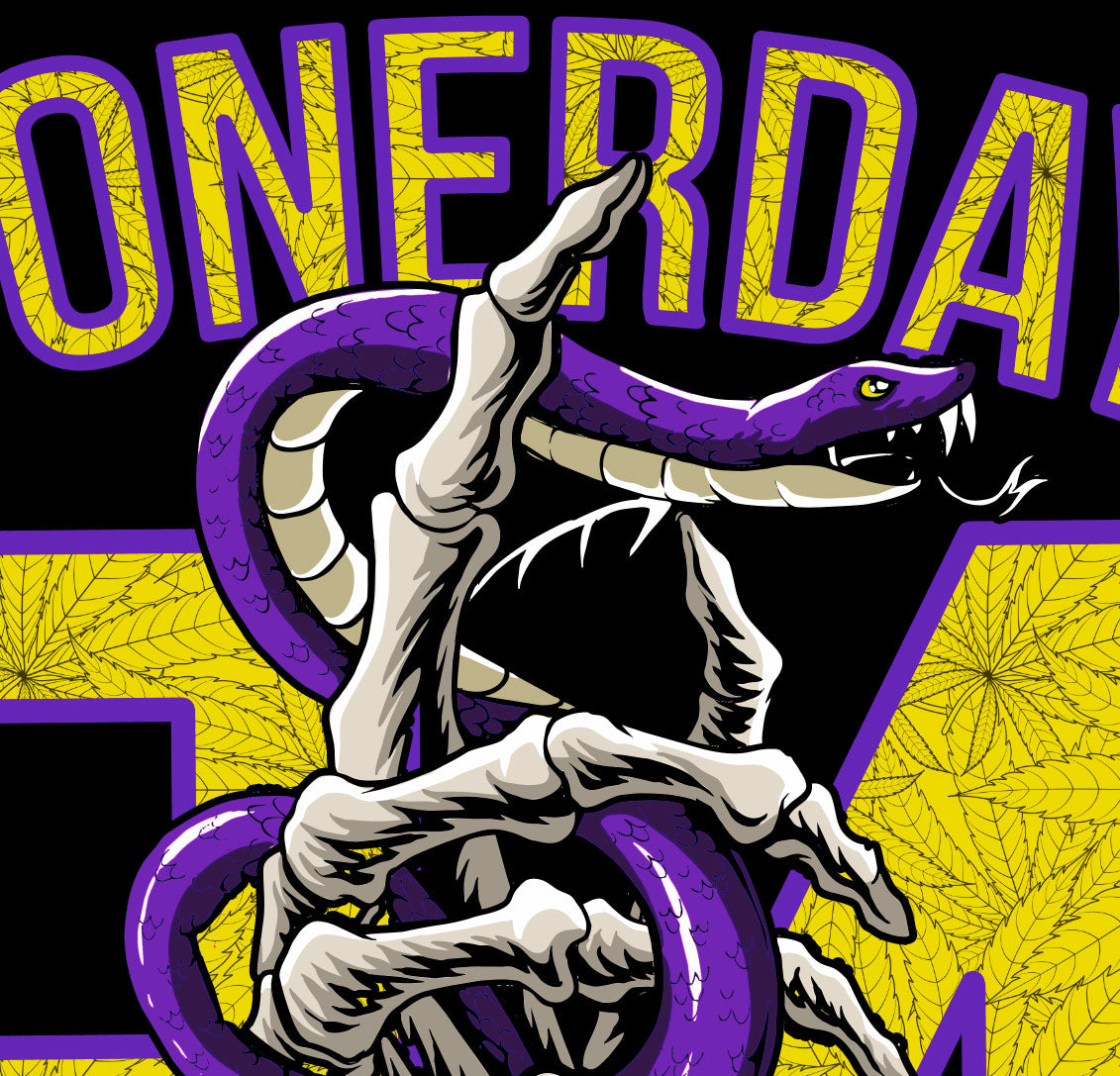 StonerDays Mls Mamba Men's Tee close-up with vibrant snake graphic on cotton fabric