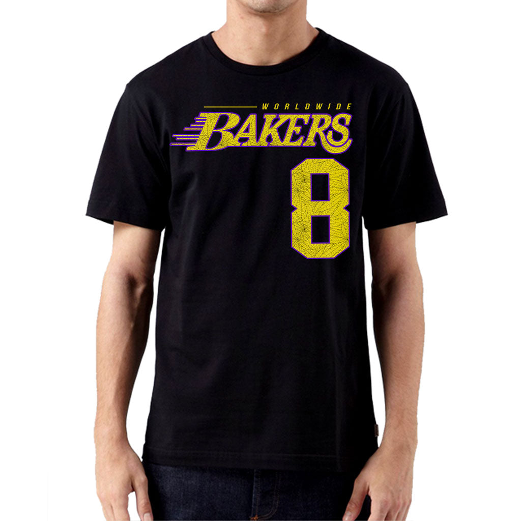 StonerDays Mls Mamba Mens Tee front view on model, black cotton t-shirt with graphic design