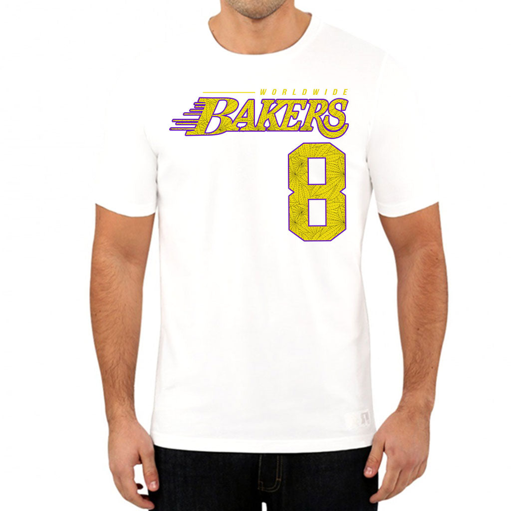 StonerDays Mls Mamba White Tee front view on male model, size large, 100% cotton