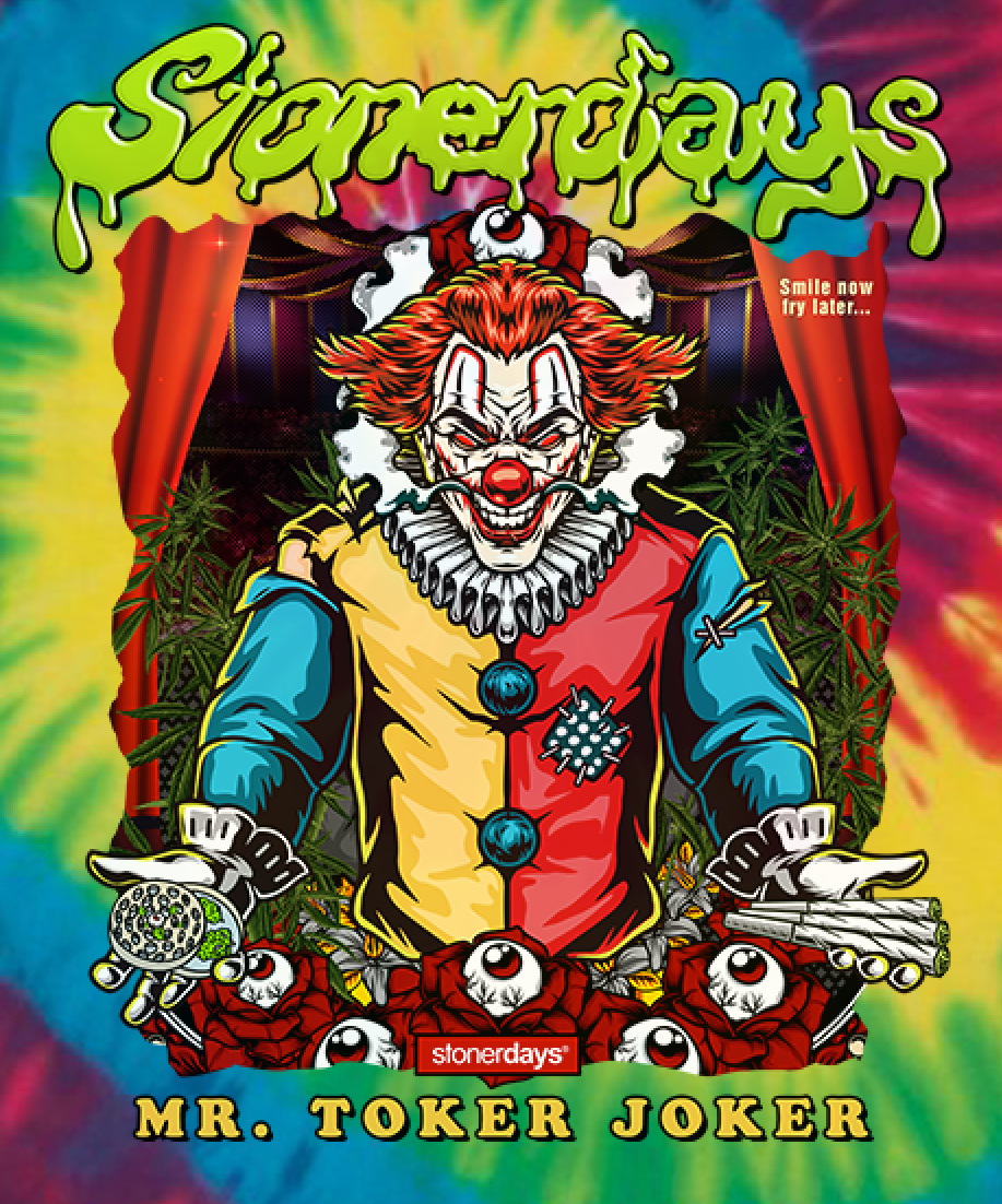 StonerDays Mr. Toker Joker Tie Dye T-Shirt with vibrant rainbow design and front graphic print
